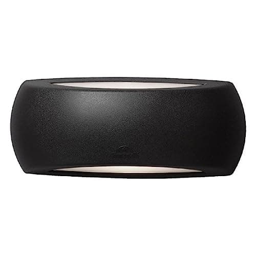 Image of LED Black Outdoor Modern Oval Curved Flush Up & Down Wall Light with Frosted Diffusers | 30mm Length | IP66 Rated | 800 Lumen Warm White | Garden - Patio - Security | Polycarbonate Resin Coastal