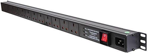 Image of LMS DATA 12 Way UK 13A Surge Protected PDU – 1U Vertical Rack Mount Power Distribution Unit – Switched with Neon Indicator – SurgePro MOV Protection for Server & Network Cabinets