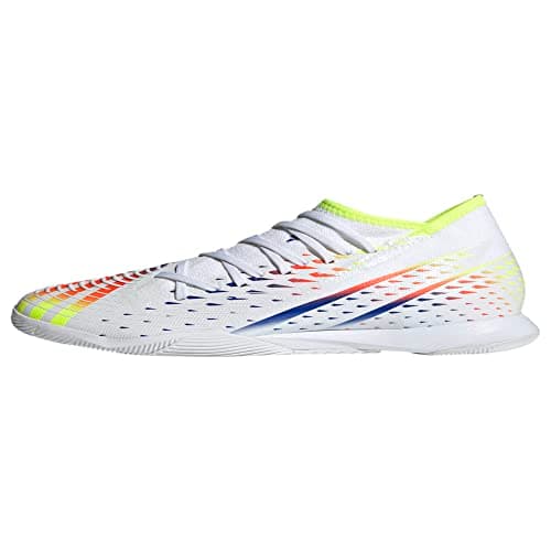 Image of adidas Unisex Edge.3 Predator Indoor Soccer Shoe, White/Solar Yellow/Power Blue, 13 US Men