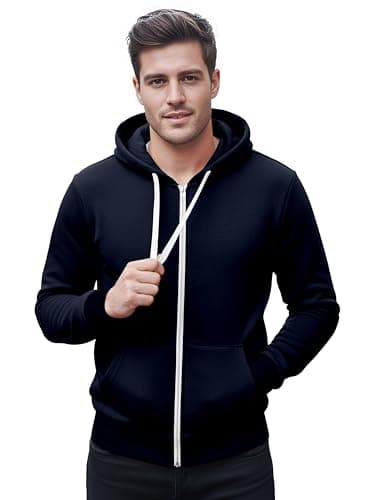 Image of Love My Fashions® Men Athletic Zip-up Workout Hoodie Full Sleeve Pullover Sports Hoody with Pockets Available in Plus Sizes Navy Blue