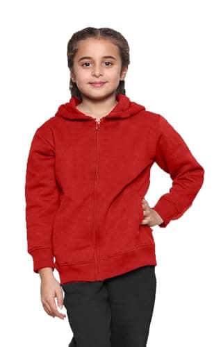Image of WOOD QUAIL Kids Girls Boys Zipper Hoodie Unisex Fleece Zipper Top Jacket PE School Sweat Hoodie Sports Casual Wear (4-13 Years) (7-8 Years, Red Zipper Hoodie)