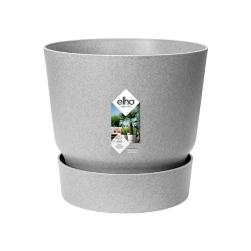 Image of elho Greenville Round 14 - Flower Pot with Integrated Water Reservoir - Indoor & Outdoor - 100% Recycled Plastic - Ø 14.0 x H 13.4 cm - Grey/Living Concrete
