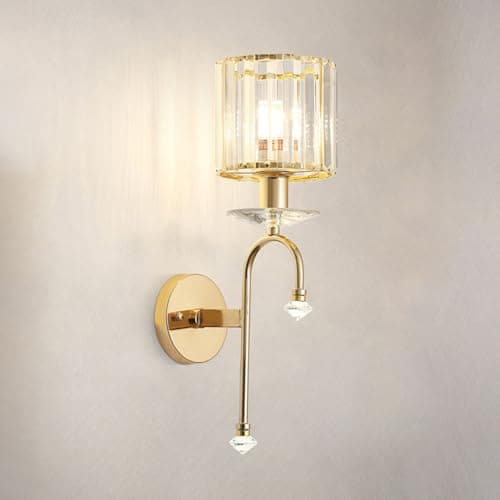 Image of Sxtiger Modern Crystal Wall Light Sconce, E14 Rose Gold Crystal Wall Lamp, Hardwired Wall Lighting Fixtures for Living Room Bedside Bedroom Corridor Dining Room Hallway (Gold-A)