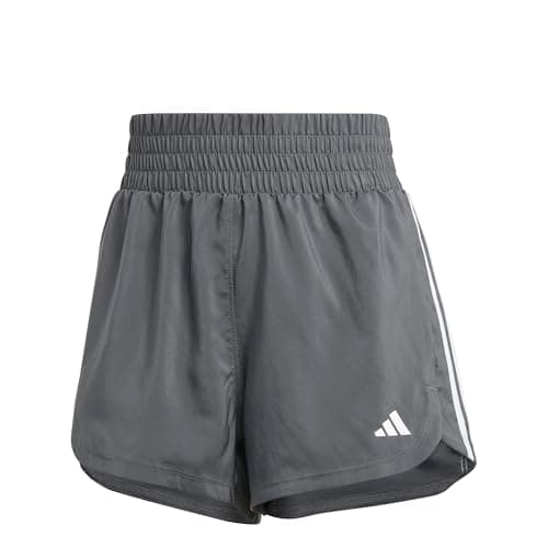Image of adidas Women's Pacer Training 3-Stripes Woven High-Rise Shorts, GRESIX/White, S 5 inch