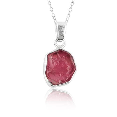 Image of Gemkora Natural Real Raw Ruby Crystals Bezel Pendant Necklace, Birthstone, Healing Rough Gemstone, Birthday, Mothers Day Gift Jewelry, 925 Sterling Silver Jewelry 18 inch