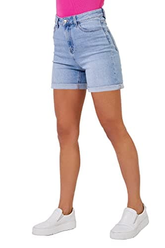Image of Roman Denim Shorts with Pockets for Women UK Ladies Mom Jeans Boyfriend Boy High Waisted Turned Frayed Hem Stretchy Cotton Casual Slim Skinny Pants Mother Holiday - Washed Aqua - Size 16