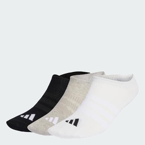 Image of adidas Unisex THIN&LIGHT SPORTSWEAR NO SHOW SOCKS 3 PAIR PACK, medium grey heather/white/black, 8.5-10