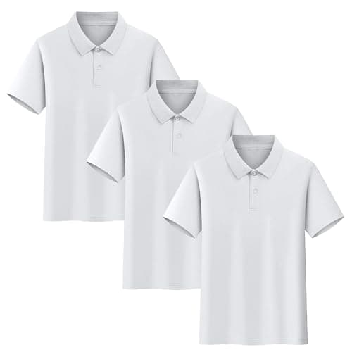 Image of duxyoz White 3 Pack Unisex Polo Kids Boys Girls Short Sleeve Pique Polo School Uniform Summer Casual Polos T Shirts Plain Solid Cotton Tees Tops Standard Fit Active Performance Golf 16-17 Years