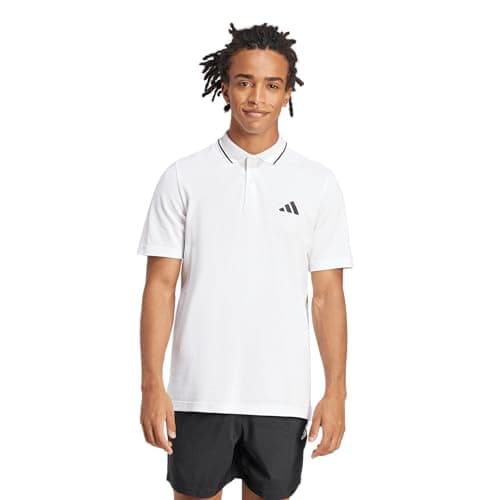 Image of adidas Men's Essentials Small Logo Pique Polo Shirt, White/Black, L, White/Black, L