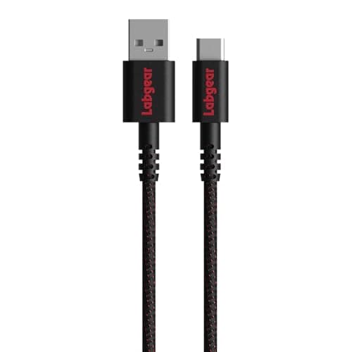 Image of Labgear USB C Fast Charging Cable 1m Rugged USB A to USB C Kevlar fibre 3A 18W Power USB 2.0 Data Transfer Heavy-Duty Nylon Braided Black