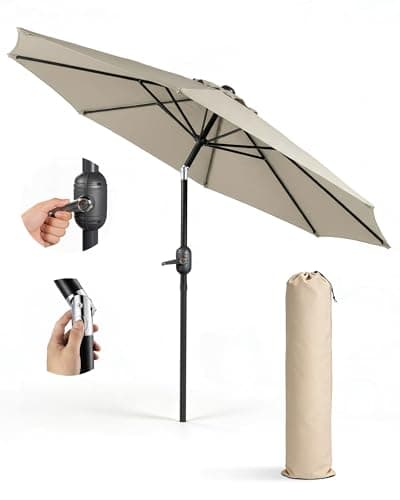 Image of KEPLIN 2.3m Tilting Parasol – Crank & Tilt Outdoor Umbrella with Protective Cover, 180gsm UPF 50+ Polyester Canopy, Steel Frame for Patio, Garden & Balcony