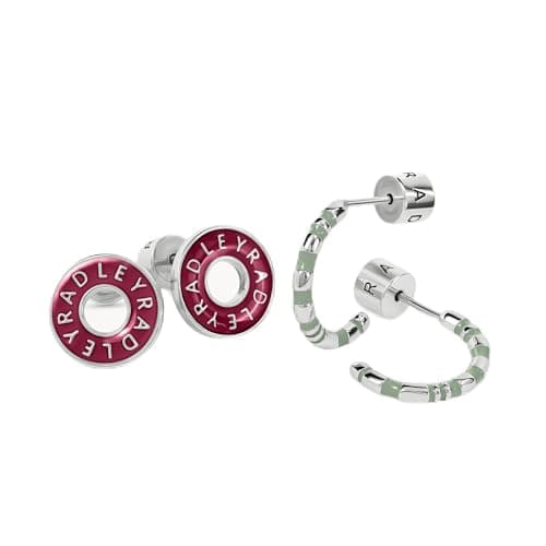 Image of Radley Women's Silver Plated Twinpack Ruby Enamel Donut and Half Hoop Earrings