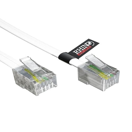 Image of rhinocables ADSL RJ11 High-Speed Telephone & Internet Cable | Universal Compatibility for BT, Modem, Router, Landline & Broadband | Durable Copper Core for Optimal Signal (20m,White,Pack of 1)