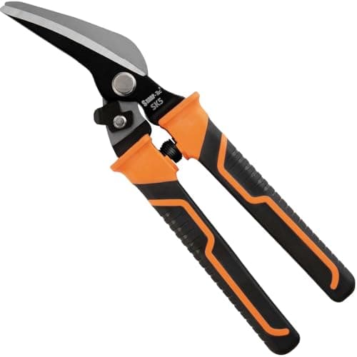 Image of Sharp-tec 8 inch Tin Snips, Aviation Snips Metal Cutter, Offset Tin Cutting Shears with Safty Lock, Metal Shear HRC55 Hardness for Sheet Metal, Cardboard, Carpet, Hardware Cloth, DIY Projects