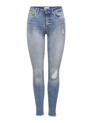 Image of ONLY Women's Blush Mid Ank Raw Skinny Jeans, Blue (Light Blue Denim), L 32L UK