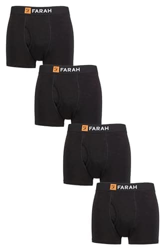 Image of Farah Mens Cotton Keyhole Trunks - Plain and Striped Soft Breathable Classic Underwear in a 4 Pack Sizes S,M,L,XL,XXL Black M