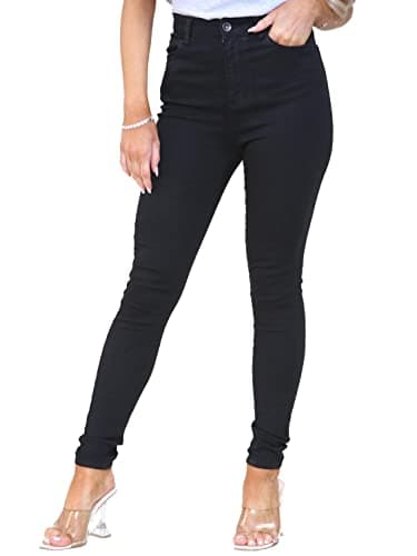 Image of Womens High Waisted Skinny Jean Stretch Flex Denim Jeans Pants KZL110 Jeans Black 14