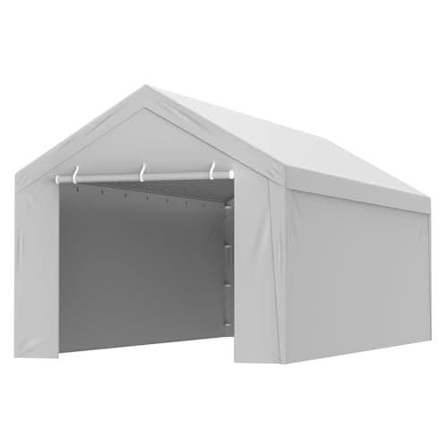 Image of VEVOR Carport Replacement Canopy Cover Top + Side Wall 10 x 20 ft, Garage Tent Shelter Tarp Heavy-Duty Waterproof & UV Protected, Easy Installation with Ball Bungees,Grey (Frame Not Included)