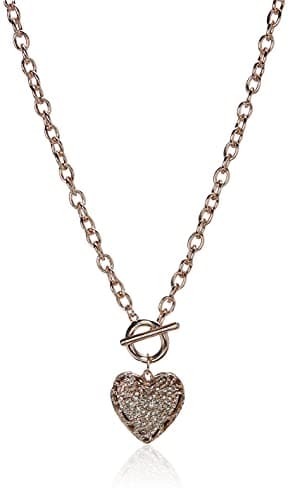 Image of GUESS Rose Gold-Tone Pave Crystal Glass Stone Heart Pendant Toggle Necklace, One Size, Crystal