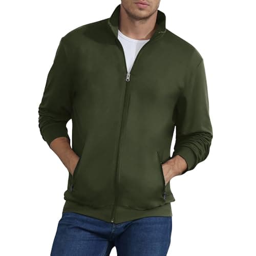 Image of Mens Sweatshirt Full Zip Active Stretchable Jacket Lightweight Long Sleeve Jacket Green XL