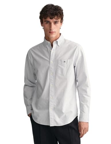 Image of GANT Mens Fit Banker Stripe Classic Oxford Shirt Long Sleeve Pale Blue M