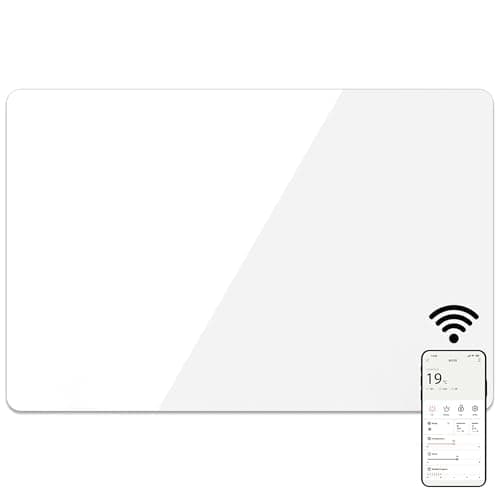 Image of Mylek Radiator Glass Panel Heater White Slimline, Wifi Enabled Smart APP 1400W, Open Window Detection, Wall Mounted Or Free Standing, Low Energy Heaters, Timer, Lot 20, (White 1.4KW)