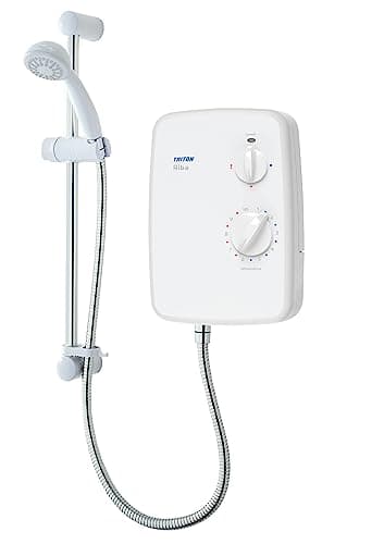 Image of Triton Showers Riba | Shower Electric | 9.5 kW |White I Electrical Showers | with Showerhead & Anti Twist Hose | Best Electric Shower Units for Bathrooms