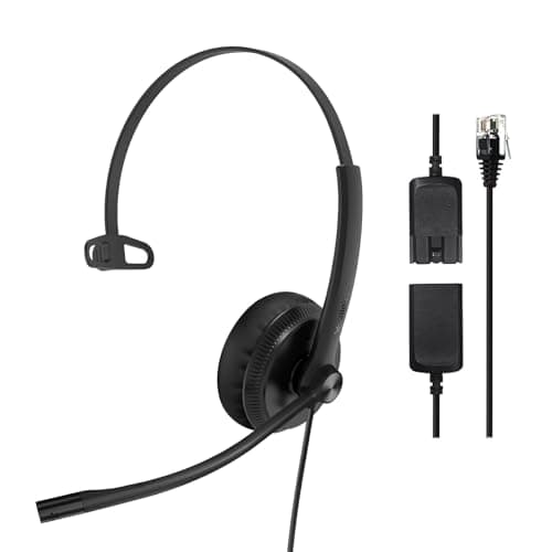 Image of Yealink YHS34 Phone Headsets for Desk Phones,QD to RJ9 Office Headset with Mic,Compatible with Poly/Snom/Grandstream,Telephone Headset for Work,Leather Ear Cushions,Mono/72g /2.1m (7ft) Cable