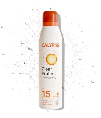 Image of Calypso Clear Protect Dry Mist Spray SPF15 | Water Resistant sun spray | Non-greasy sun protection | Continuous Spray | 175ml