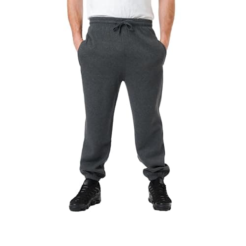 Image of LABEL APPAREL Mens Elasticated Joggers Cuffed Plain Brushed Fleece Inside Jogging Bottoms Zip Pocket 290GSM Casual Regular Fit Trouser Sweatpants Drawstring Pants Plus Size (Large, Charcoal)