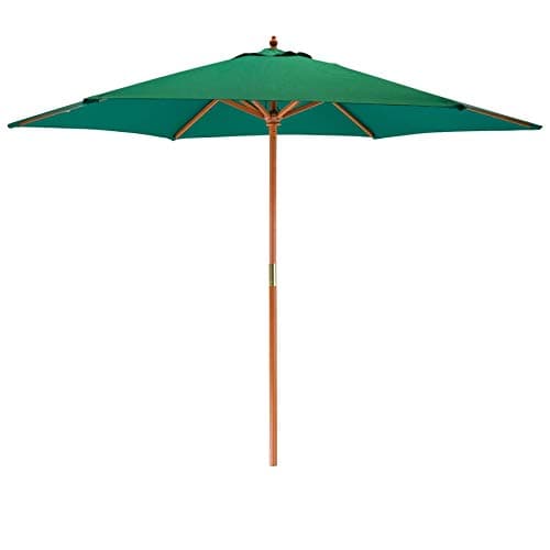 Image of Harbour Housewares Green Garden Parasol - 2.7m - Pulley Operated Hardwood Pole Wooden Garden Umbrella with Green Base UV Sun Protection Umbrella for Picnics and Beach Days