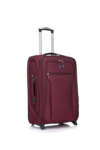 Image of Aerostar Medium 26” Lightweight Softshell Expandable Suitcase, Check in Luggage 2 Corner Wheels with Integrated Combination Lock for 15 to 20kg (Maroon Red, 77 litres)