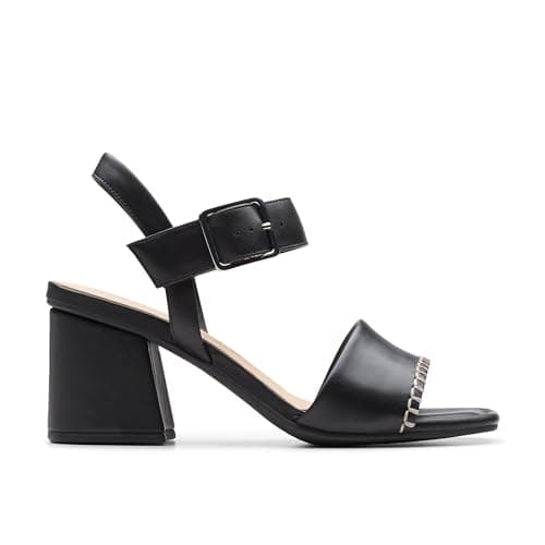 Image of Clarks Siara 65 Buckle Leather Sandals In Black Size 3