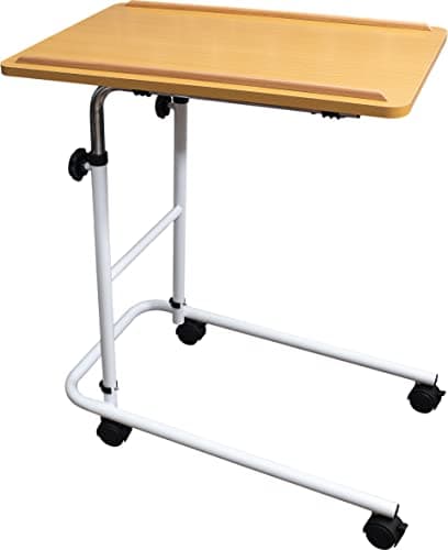Image of Aidapt Overbed Table with Castors – Height & Angle Adjustable Bedside Table, Large Easy‑Clean Surface, Wheeled Hospital/Bedroom Table for Eating, Reading, Laptop Use, Mobility & Elderly Support