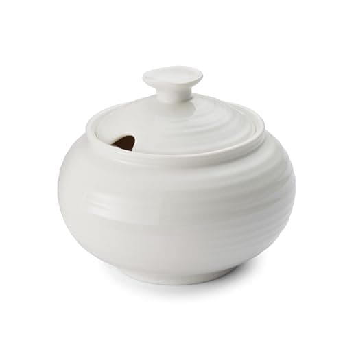 Image of Portmeirion x Sophie Conran Sugar Bowl with Lid - White Porcelain Sugar Pot, Microwave, Oven & Dishwasher Safe, Presented in a Giftable Design, Suitable for Everyday Use or Gifting