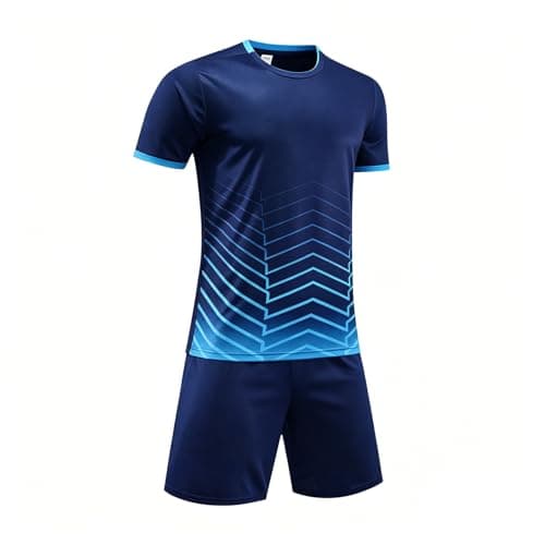Image of InfiniZer Kids Football Kit for Boys Girls 3-12, Quick Dry Breathable Soccer Jersey Set, Sports Outfit with Shorts & T-Shirt, School PE (Blue, XS(9-10 Years))