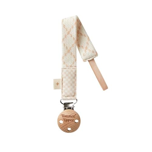 Image of Tommee Tippee Comforter Clip, 0+ Months, 1 Pack, Organic Cotton, Compatible with Any Soother, Loop-on Design, Natural Beech Wood and Stainless Steel Soother Clip, Cream