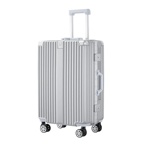 Image of GIIYOEW Aluminium Frame Suitcase Carry on Luggage ABS+PC Alloy Shell with 360° Double Spinner Wheels,Silver,20in