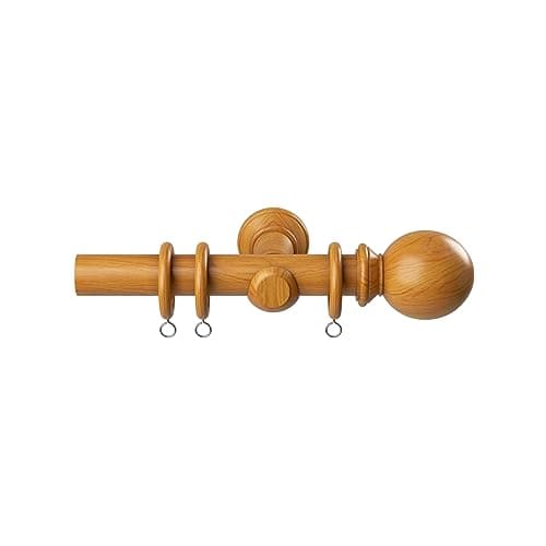 Image of Wooden Pole Ball Finial Curtain Hanging Pole Set Antique Pine 180cm