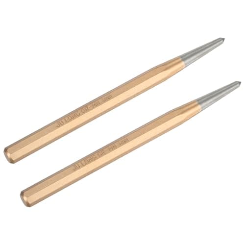 Image of M METERXITY 2-Pack Center Punch 4mm Shank Point, 10x150mm Alloy Steel Center Punch Tool, Impact Resistant Metal Punch Center for Mark/Drilling/Punching/Scribing/Locator/Starting Nail [Golden]