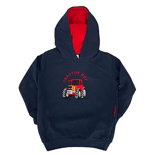 Image of Hazy Blue Kids Girls & Boys Pullover Hoodie Hooded Sweatshirt Sizes 1-12 Years (3-4 Years, Navy/Red Tractor Boy)