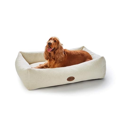 Image of Silentnight Deep Sleep Ultimate Dog Bed - Premium Bouncy Fibres and Support Sides for Comfort - Removable Luxurious Plush Cover - Machine Washable & Non-Slip Base Pet Bed, Natural, Small - 50x60x16cm