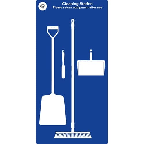 Image of Floor Cleaning Station Shadow Board (Blue- with products)