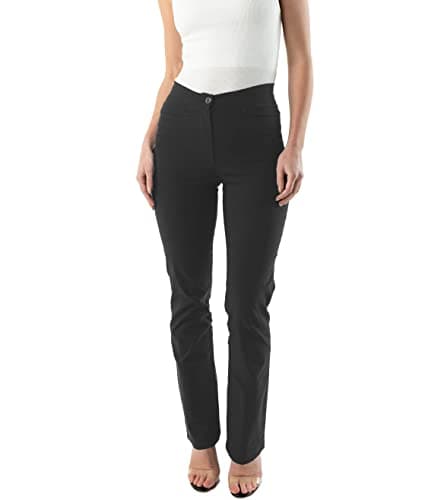 Image of URBAN STITCH Trousers for Women UK Office Smart Work Stretch Straight Leg Trousers with Pockets High Waist Pants (8, Black)
