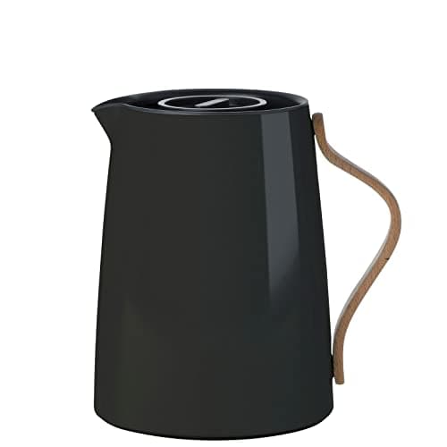 Image of Stelton Emma Vacuum Jug Tea 1L Black - Modern Scandinavian Design, Lacquered Stainless Steel w/Beech Wood Handle & Inbuilt Smart Filter for Perfect Brewing