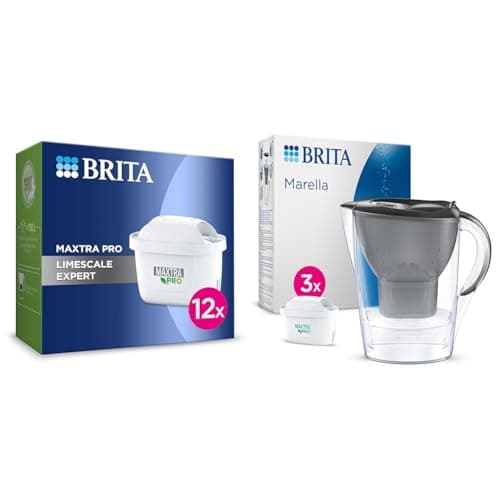 Image of BRITA MAXTRA PRO Limescale Expert Water Filter Cartridge 12 Pack (NEW) - Original BRITA Refill & Marella Water Filter Jug Starter Pack - Graphite (2.4L) incl. 3X MAXTRA PRO All-in-1 Cartridge