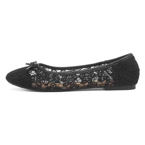 Image of Lilley Womens Black Lace Bow Ballerina Shoe - Size 4 UK - Black