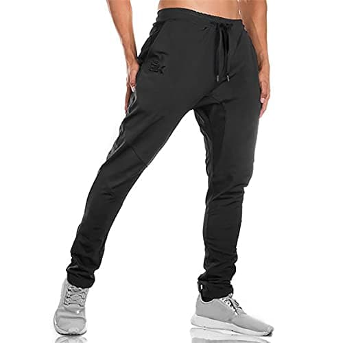 Image of BROKIG Mens Gym Joggers Sweatpants, Causal Slim Fit Running Trousers Tracksuit Jogging Bottoms with Double Pockets(Large,Black)