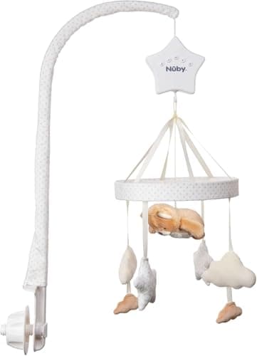 Image of Nuby Biscuit Bear Musical Cot Mobile for Babies – Spinning Baby Mobile with Adjustable Arm to Fit Most Cots | Calming Lullabies | Plush Toys