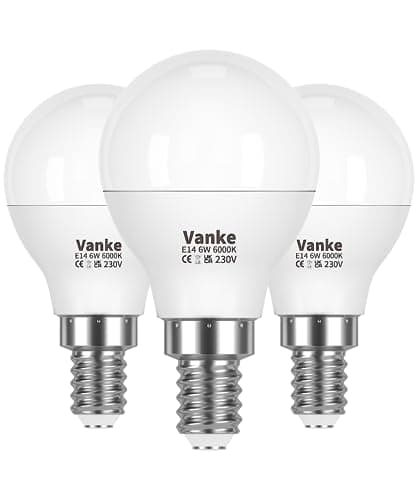 Image of Vanke E14 LED Light Bulb, Cool White 40W Equivalent Golf Ball Bulbs, 6W SES Energy Saver Bulb, 6000K, 470 Lumen, Non-Dimmable, 3-Pack